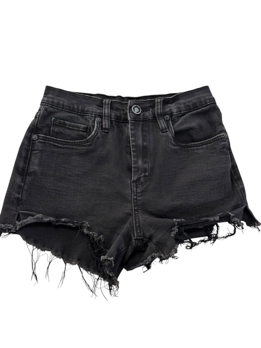 BLANKNYC The Barrow Dark Gray Distressed Raw Hem Jean Shorts Size 25